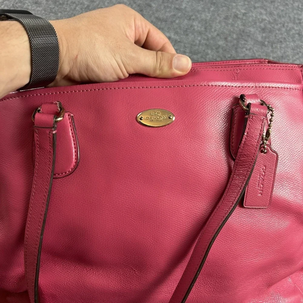 Coach Tote Bag Womens Large Pink Leather Zip Top Shoulder Purse Handbag